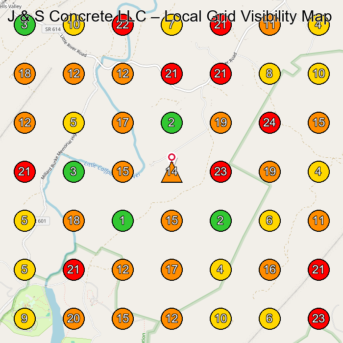 J & S Concrete LLC Concrete Contractor GeoGrid ranking map for None